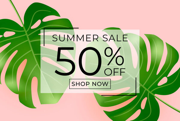 Плакат летней распродажи. Естественный фон с листьями монстры. Векторное развитие S10