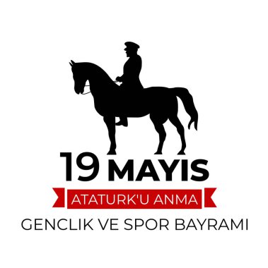 19 Mayıs 'ta Atatürk, gençlik ve spor günü Türkçe konuşma: 19 mayis Ataturku anma, genclik ve spor bayrami. Türk bayramı tebrik kartı. Vektör İllüstrasyonu