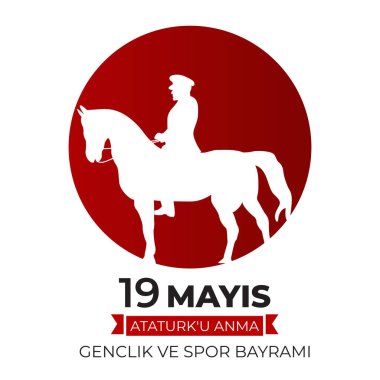 19 Mayıs 'ta Atatürk, gençlik ve spor günü Türkçe konuşma: 19 mayis Ataturku anma, genclik ve spor bayrami. Türk bayramı tebrik kartı. Vektör İllüstrasyonu