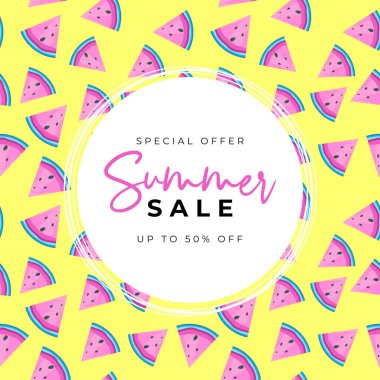 Karpuz desenli yaz indirimi arka planı. Vektör İllüstrasyonu