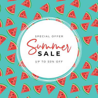 Karpuz desenli yaz indirimi arka planı. Vektör İllüstrasyonu