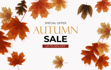 Sonbahar satış arkaplanı ve dökülen yapraklar. Sosyal ağda hikaye iletisi olarak kullanılabilir. Vektör Illustration EPS10