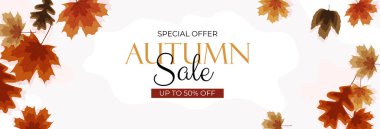 Sonbahar satış arkaplanı ve dökülen yapraklar. Sosyal ağda hikaye iletisi olarak kullanılabilir. Vektör Illustration EPS10