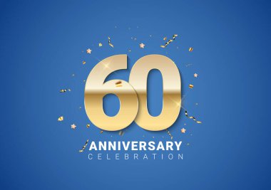 Altıncı yıl dönümü geçmişi, altın sayılar, konfeti, parlak mavi arka planda yıldızlar. Vektör Illustration EPS10