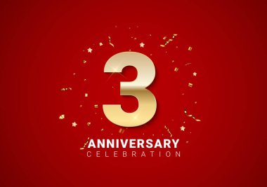 Altın numaralar, konfeti, parlak kırmızı tatil geçmişinde yıldızlar. Vektör Illustration EPS10