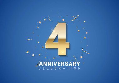 Altın sayılar, konfeti, parlak mavi arka planda yıldızlar. Vektör Illustration EPS10