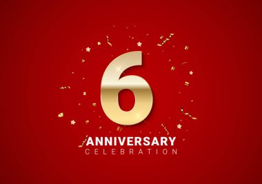 Altıncı yıl dönümü arkaplanı, konfeti, parlak kırmızı tatil geçmişinde yıldızlar. Vektör Illustration EPS10