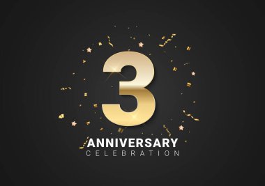 Altın numaralar, konfeti, parlak siyah tatil geçmişinde yıldızlar. Vektör Illustration EPS10