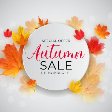 Parlak Sonbahar Yaprakları İndirimli Sancak. İş İndirim Kartı. Vektör Illustration EPS10