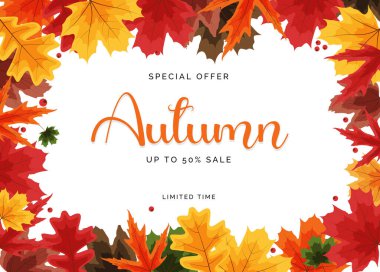 Parlak Sonbahar Yaprakları İndirimli Sancak. İş İndirim Kartı. Vektör Illustration EPS10