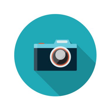 Düz tasarım kavramı kamera vektör çizim uzun gölge ile.