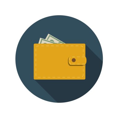 Düz tasarım kavramı cüzdan vektör çizim uzun gölge ile.