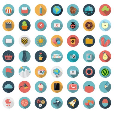 Düz tasarım kavramı vektör çizim uzun gölge ile set.