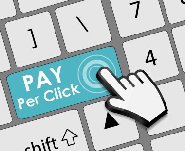 Tıklama düz kavramı Web Pazarlama için ödemek. Vektör çizim