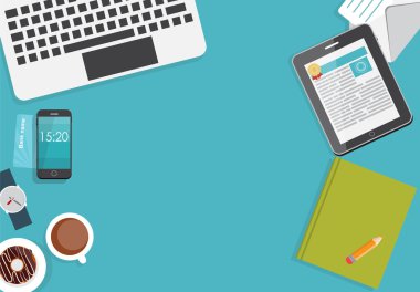 Çalışma yer Modern ofis iç düz tasarım vektör çizim
