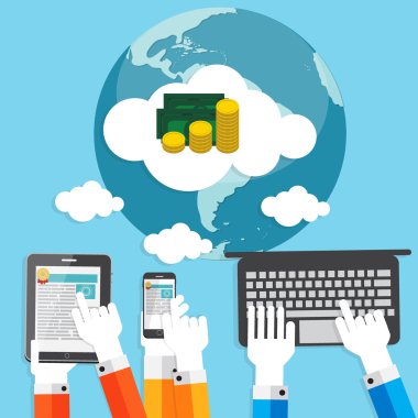 Tıklama düz kavramı Web Pazarlama için ödemek. Vektör çizim