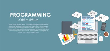 Programlama kavramı düz arka plan vektör çizim kodlama