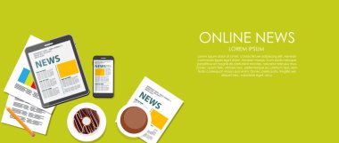 Online haber vektör çizim. Düz bilgi işlem arka plan.