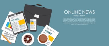 Online haber vektör çizim. Düz bilgi işlem arka plan.