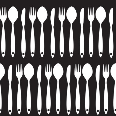 Çatal, bıçak ve kaşık Dikişsiz desen vektör çizim