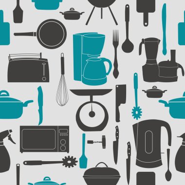 Grunge Retro vector illustration seamless pattern of kitchen too