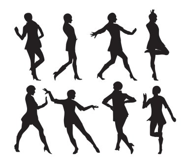 Dans eden bir kadın vektör çizim silueti