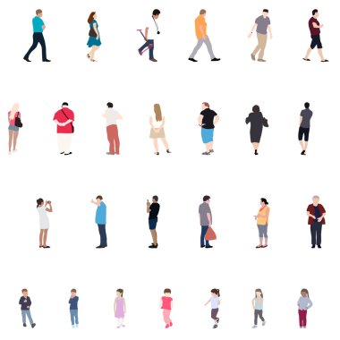 İnsanlar kümesi. Çocuklar, yetişkinler, yaşlılar. Vektör çizim.