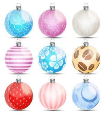 Yeni yıl ve Noel topları vektör çizim ayarla