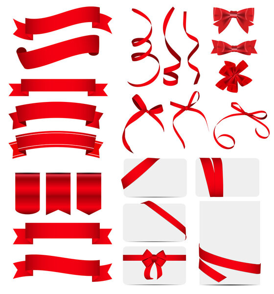 Red Ribbon and Bow Set. Vector illustration