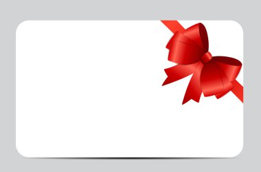 hediye kartı ile kırmızı kurdele ve yay. vektör çizim