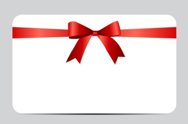 hediye kartı ile kırmızı kurdele ve yay. vektör çizim