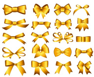 Altın şerit ve tasarımınız için yay seti. Vektör çizim