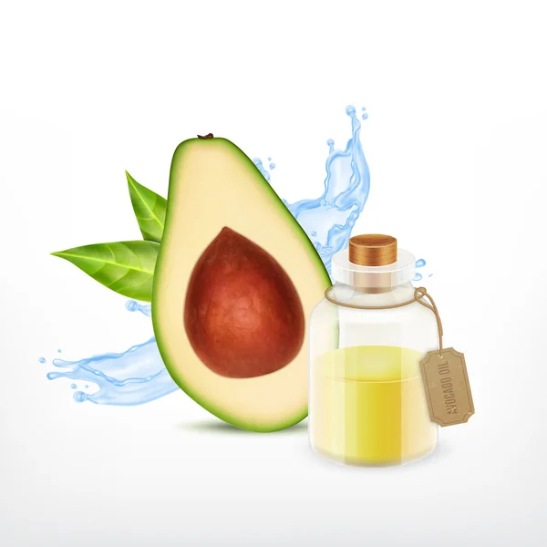 Aguacate con aceite — Vector de stock