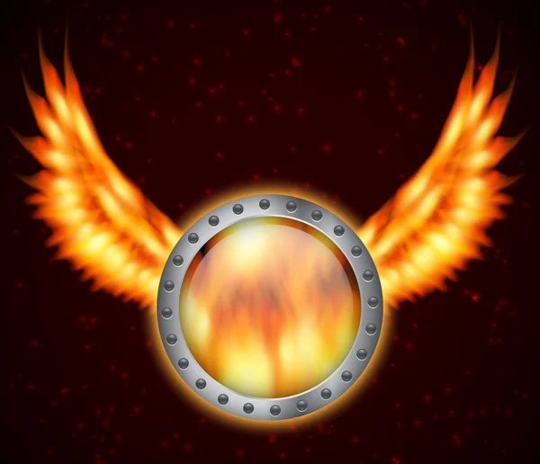 Escudo con alas de fuego — Vector de stock