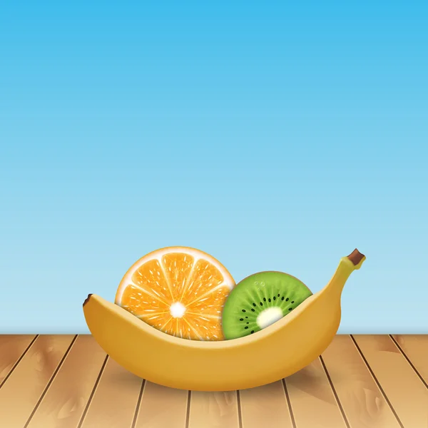 Банан, апельсин и киви — стоковый вектор