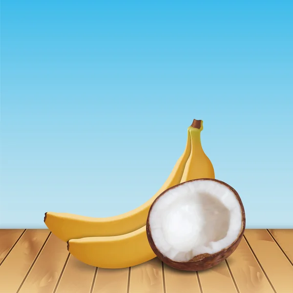 Coco e bananas — Vetor de Stock