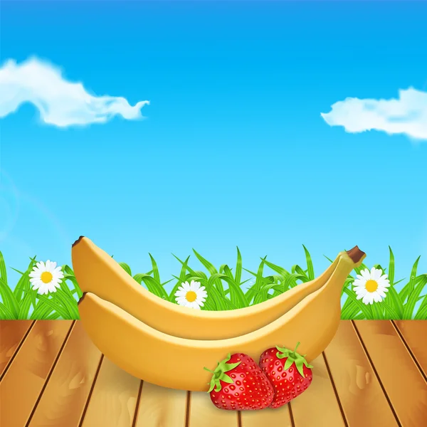 Jordgubbar och banan — Stock vektor