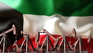 Kuveyt bayrağı taşıyan petrol pompaları. Kuveyt Petrol Sanayi Konsepti