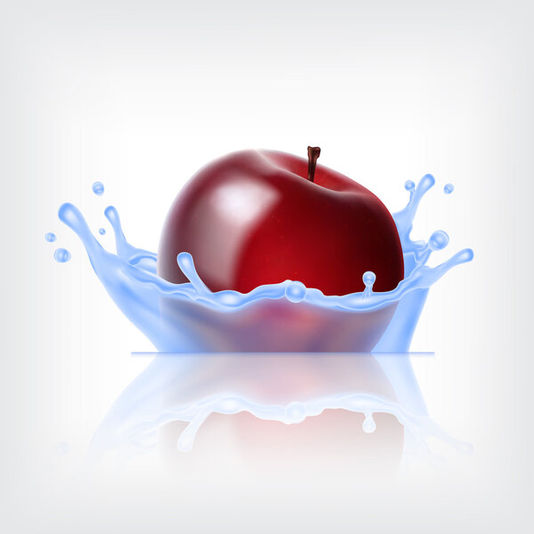 Red apple with water