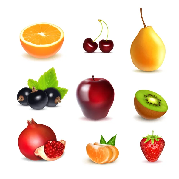 Frutas frescas sobre blanco — Vector de stock