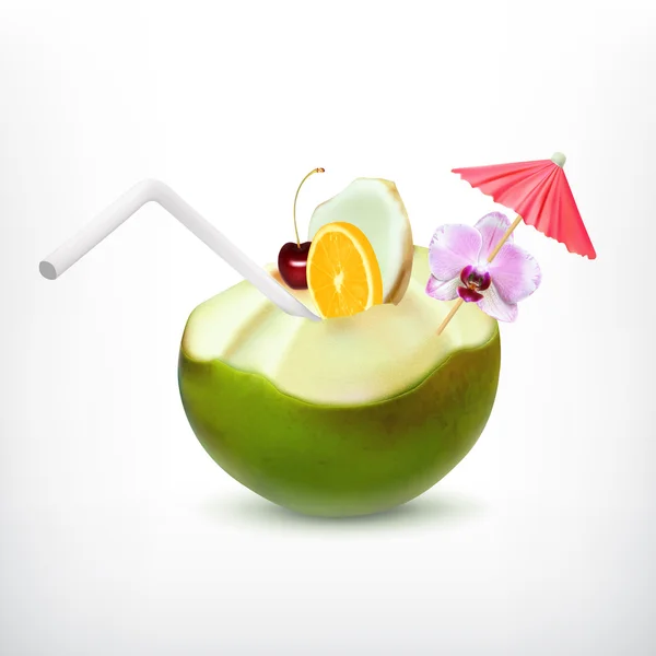 Cocktail de noix de coco verte — Image vectorielle