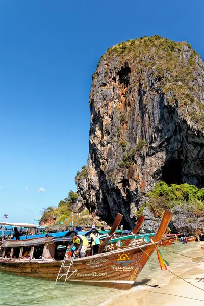 Barcos Cola Larga Playa Phra Nang Railay Provincia Krabi Tailandia — Foto de Stock