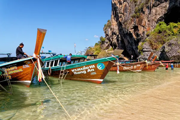 Longtail Boats Phra Nang Beach Railay Krabi Province Thailand Longtail — Stock Photo, Image