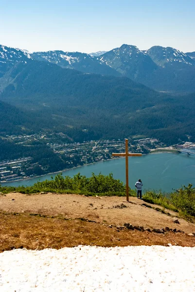 Widok Kanał Gastineau Wyspę Douglas Centrum Juneau Szczytu Juneau Alasce — Zdjęcie stockowe