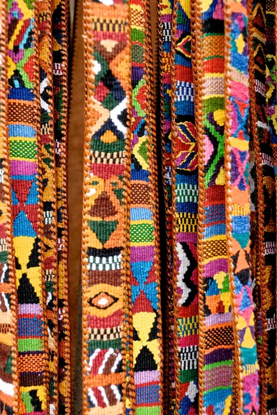 Handgeweven Katoenen Belts Traditioneel Patroon Koop Straatmarkt Antigua Guatemala — Stockfoto