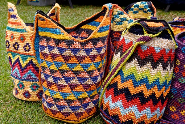 Sacos Tecido Colorido Para Venda Mercado Artesanal Antígua Guatemala — Fotografia de Stock