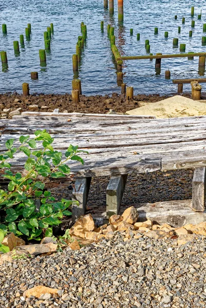 Astoria Oregon Daki Columbia Nehri Ndeki Eski Bir Rıhtımın Kalıntıları — Stok fotoğraf