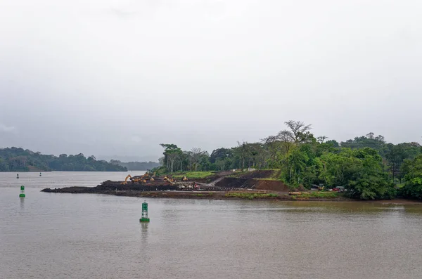 Kanaldaki Yeni Genişletilmiş Kilitlerin Panama Kanalı Nşaatı Galliard Cut Panama — Stok fotoğraf