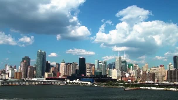 Navegando Rio Hudson Frente South Manhattan Sky Scrapers Manhattan Nova — Vídeo de Stock