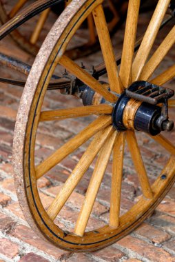 Vintage - Wooden Wagon Wheel 'in Detayları - Beamish Village, Durham County, İngiltere